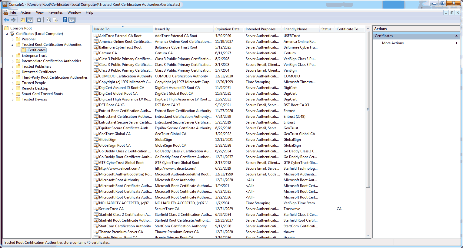Default List of Trusted Certificates